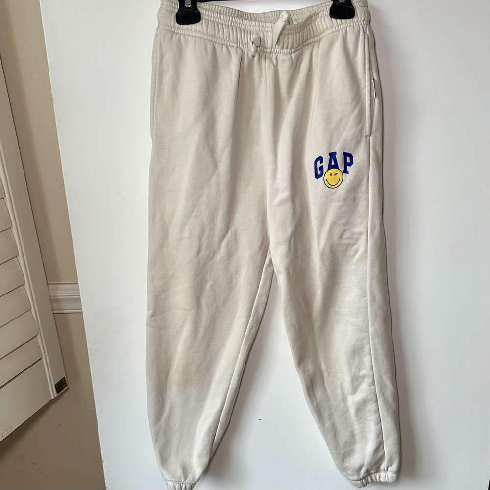 GAP KIDS Smiley World Logo Joggers Tan Beige Large L Size 10 Boys Girls Retro